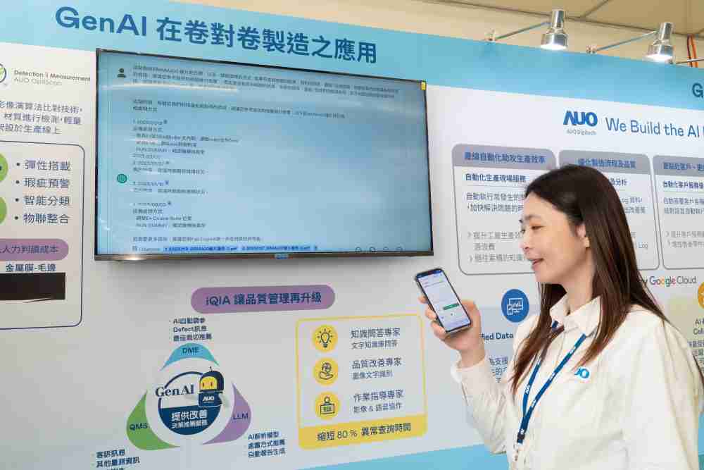 优游UB8数位积极发展数智化转型，，，，透过AI落地应用优化制造流程，，革新人力、、、生产效率与设备维护效益，，图为〝智能质量推升助手-iQIA〞（Intelligent quality improve assistant）应用情境，，，，协助质量管理再升级。。。